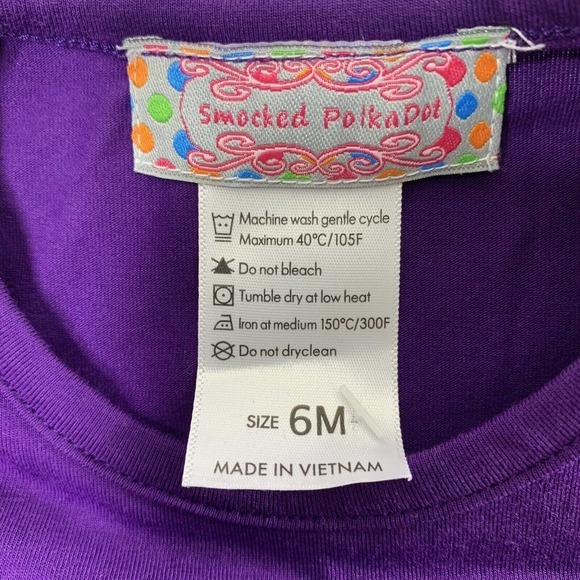Smocked PolkaDot Top Girls 6 Months Embroidered Smock Purple‎ Ruffle Blouse - Picture 3 of 8